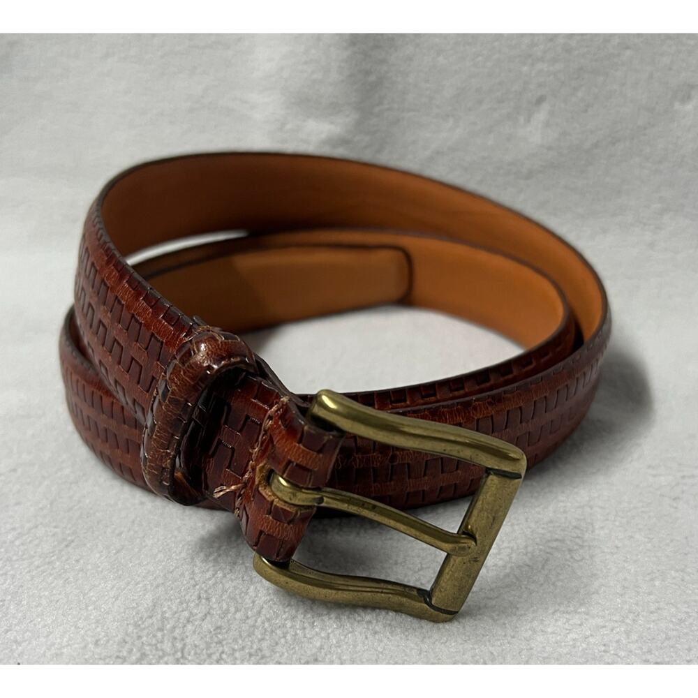 VTG Descente Mens Belt SZ 38 Brown Leather Superweave Braided Geometric Canada
